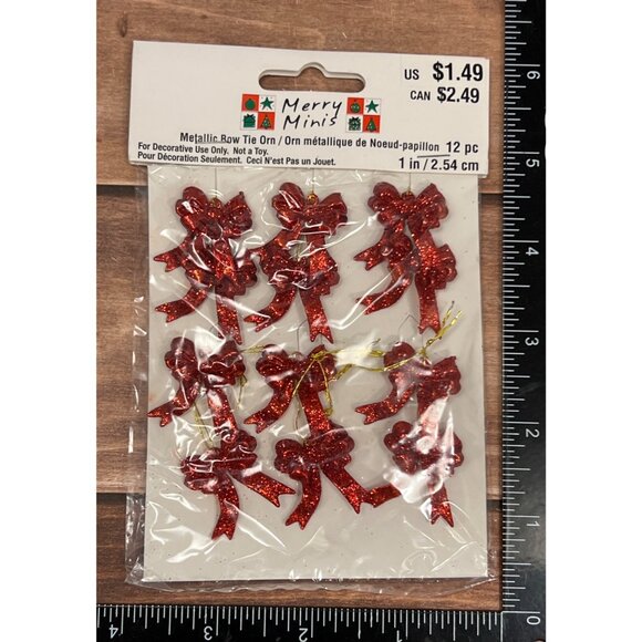 Merry Minis Glitter Red Bow Tie Ornaments For Crafting & GIFT WRAPPING - Picture 3 of 4